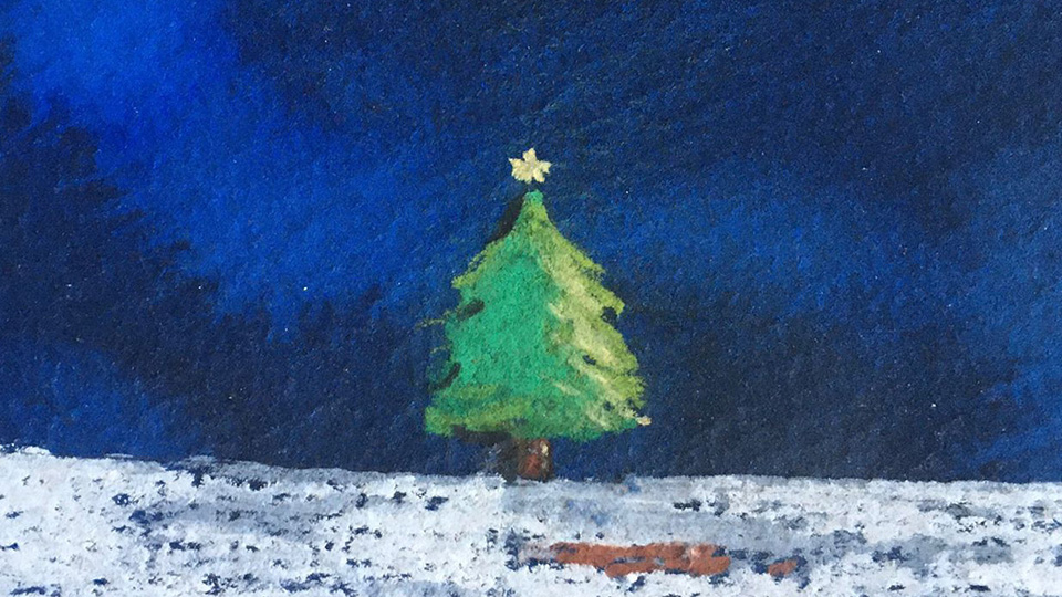 Ilustraci&oacute;n de &aacute;rbol de Navidad hecha en la t&eacute;cnica de pastel.